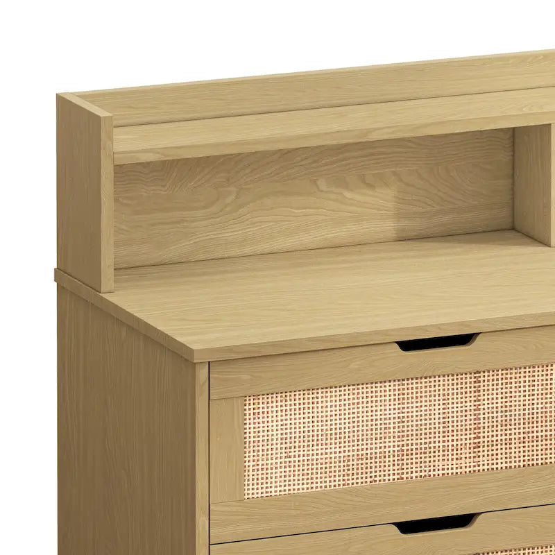43.316-Cómoda con cajones de ratán Armario de almacenaje con cajones de ratán con luces LED y toma de corriente, para dormitorio, sala de estar