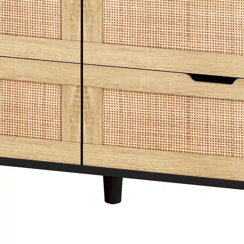 43.316-Cómoda con cajones de ratán Armario de almacenaje con cajones de ratán con luces LED y toma de corriente, para dormitorio, sala de estar
