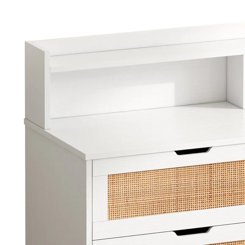 43.316-Cómoda con cajones de ratán Armario de almacenaje con cajones de ratán con luces LED y toma de corriente, para dormitorio, sala de estar