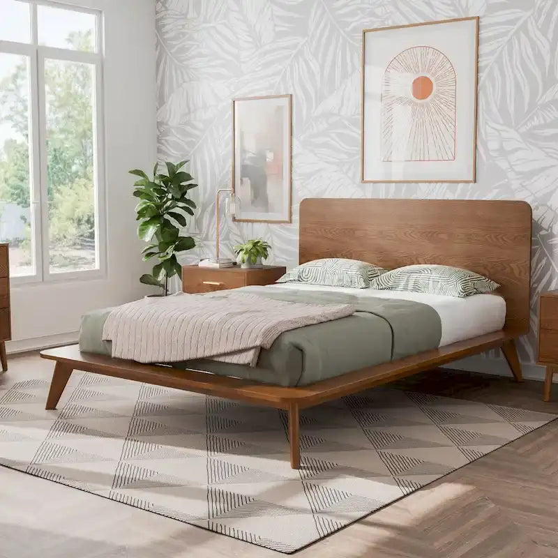 Juego de dormitorio queen de perfil bajo de nogal de 6 piezas de mediados de siglo