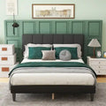 Base de cama tamaño queen con plataforma, cabecero tapizado en tela y soporte de listones de madera, no necesita somier/fácil montaje