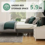 Base de cama tamaño queen con plataforma, cabecero tapizado en tela y soporte de listones de madera, no necesita somier/fácil montaje