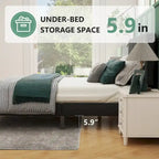 Base de cama tamaño queen con plataforma, cabecero tapizado en tela y soporte de listones de madera, no necesita somier/fácil montaje