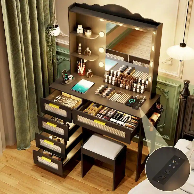 Tocador de maquillaje con 3 colores de iluminación