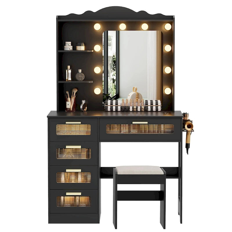 Tocador de maquillaje con 3 colores de iluminación