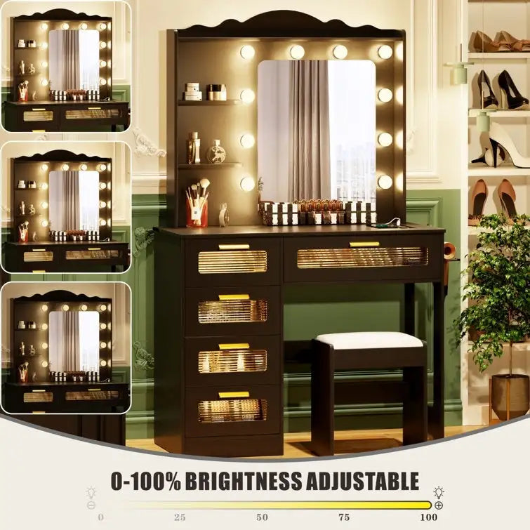 Tocador de maquillaje con 3 colores de iluminación
