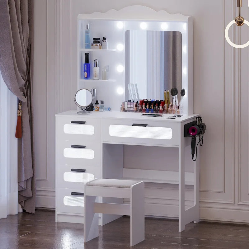 Tocador de maquillaje con 3 colores de iluminación