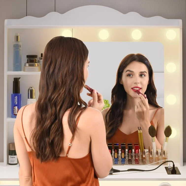 Tocador de maquillaje con 3 colores de iluminación