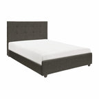 Cama California King, Cabecero tapizado con mechones, Madera maciza gris