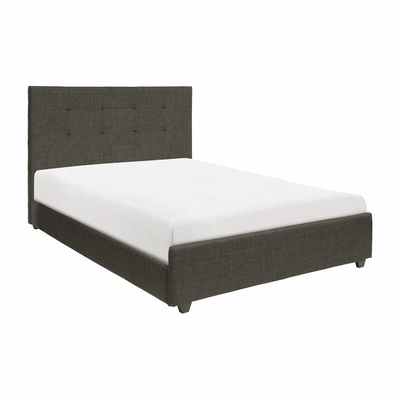 Cama California King, Cabecero tapizado con mechones, Madera maciza gris