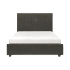 Cama California King, Cabecero tapizado con mechones, Madera maciza gris