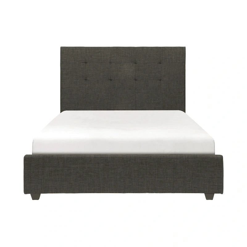 Cama California King, Cabecero tapizado con mechones, Madera maciza gris
