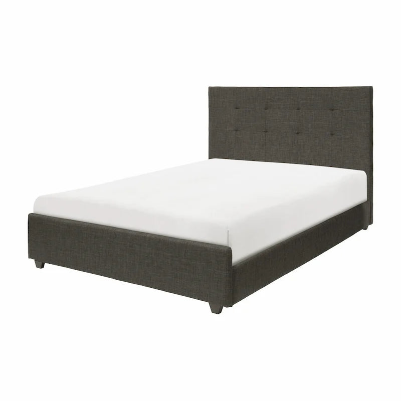 Cama California King, Cabecero tapizado con mechones, Madera maciza gris