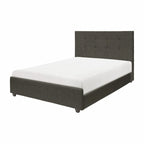 Cama California King, Cabecero tapizado con mechones, Madera maciza gris