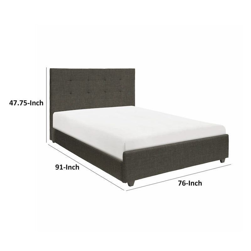 Cama California King, Cabecero tapizado con mechones, Madera maciza gris