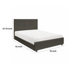 Cama California King, Cabecero tapizado con mechones, Madera maciza gris