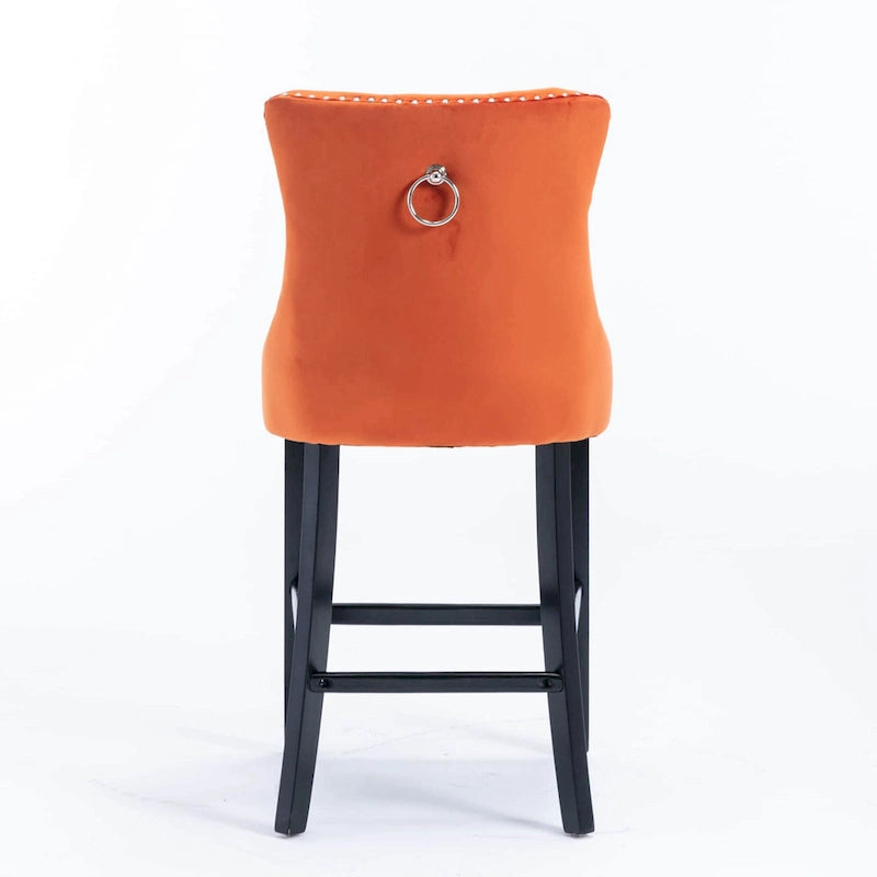 Taburetes de bar modernos tapizados en terciopelo Sillas de bar con decoración de botones, patas de madera, ribete de clavos cromados, juego de 2 unidades
