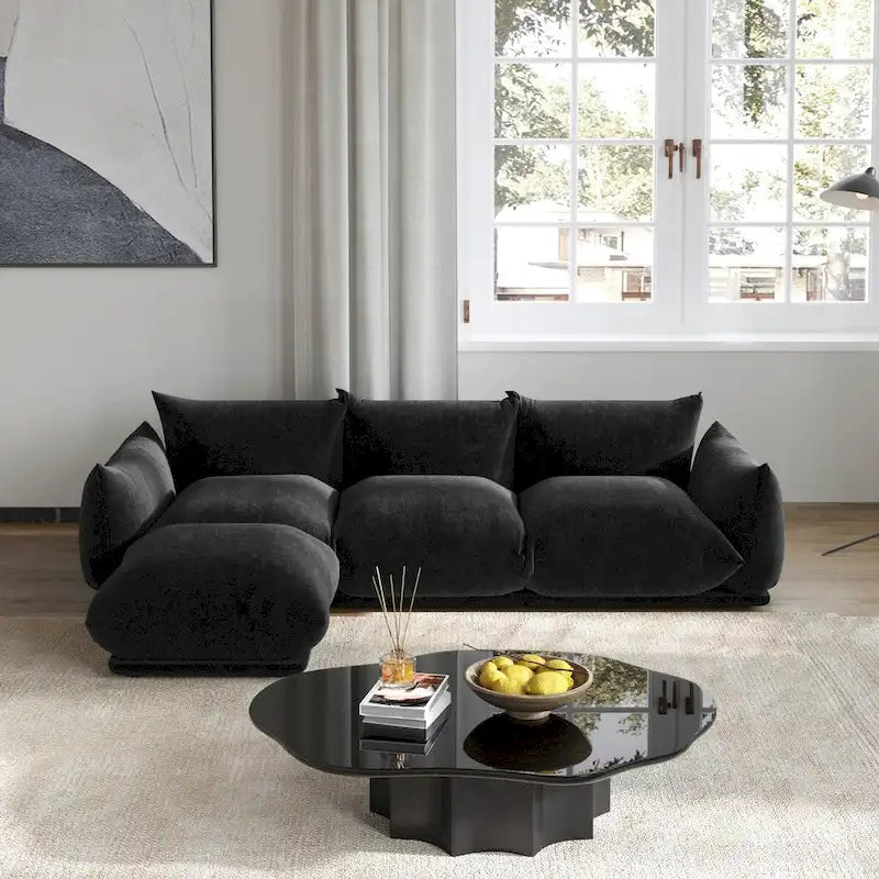 Sofá seccional en forma de L de 103", sofás modulares minimalistas de chenilla de 4 plazas con otomana/chaise reversible
