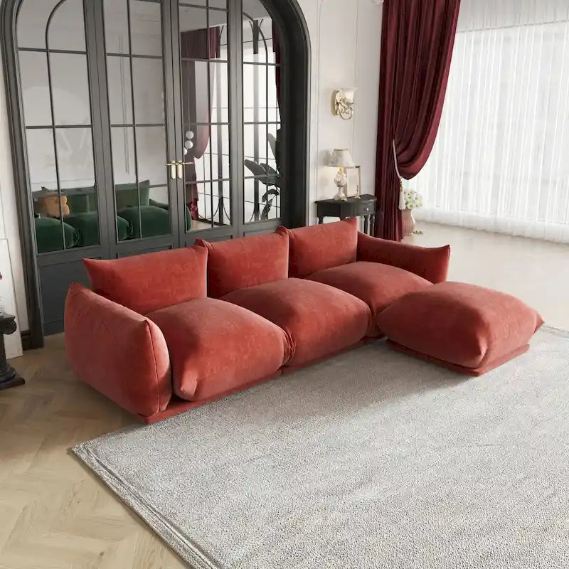 Sofá seccional en forma de L de 103", sofás modulares minimalistas de chenilla de 4 plazas con otomana/chaise reversible