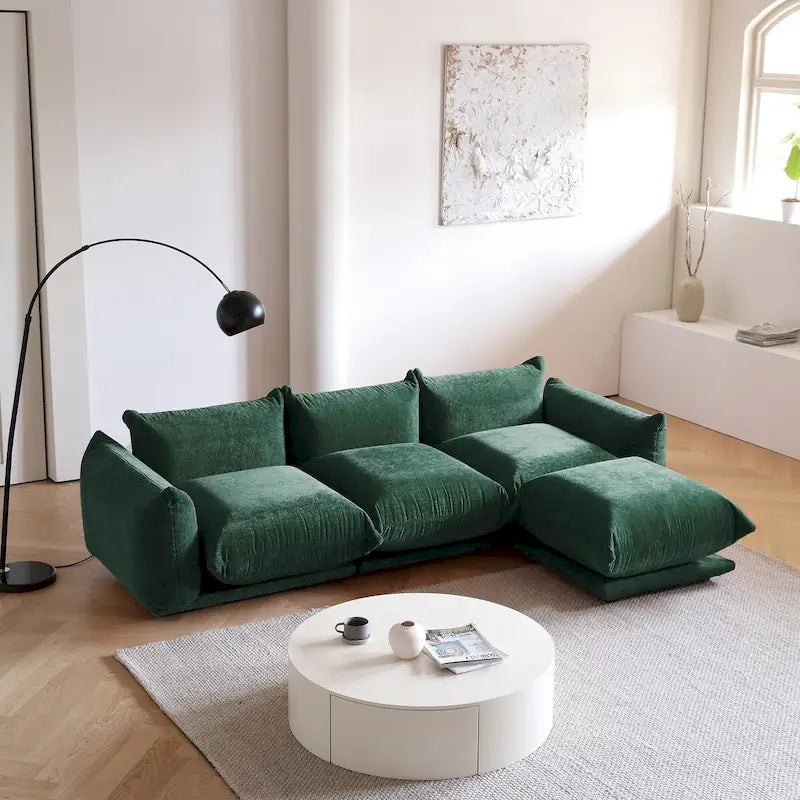 Sofá seccional en forma de L de 103", sofás modulares minimalistas de chenilla de 4 plazas con otomana/chaise reversible