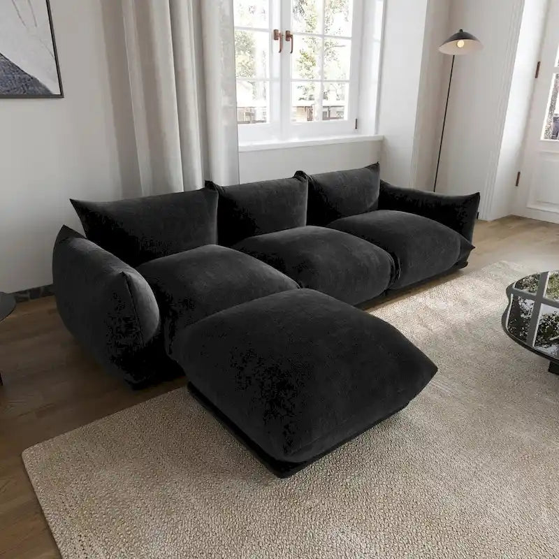 Sofá seccional en forma de L de 103", sofás modulares minimalistas de chenilla de 4 plazas con otomana/chaise reversible