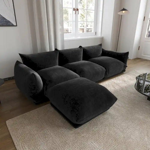 Sofá seccional en forma de L de 103", sofás modulares minimalistas de chenilla de 4 plazas con otomana/chaise reversible