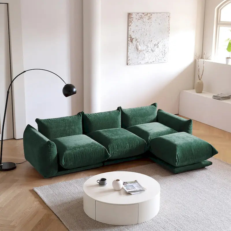 Sofá seccional en forma de L de 103", sofás modulares minimalistas de chenilla de 4 plazas con otomana/chaise reversible