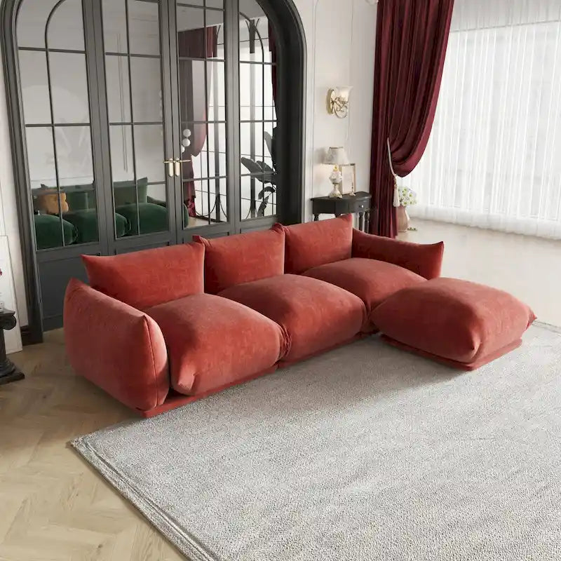 Sofá seccional en forma de L de 103", sofás modulares minimalistas de chenilla de 4 plazas con otomana/chaise reversible