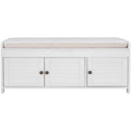 Banco de almacenamiento con 3 puertas tipo persiana, cojín extraíble y espacio de almacenamiento oculto - 43.5L x 16W x 18H