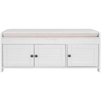 Banco de almacenamiento con 3 puertas tipo persiana, cojín extraíble y espacio de almacenamiento oculto - 43.5L x 16W x 18H
