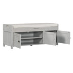 Banco de almacenamiento con 3 puertas tipo persiana, cojín extraíble y espacio de almacenamiento oculto - 43.5L x 16W x 18H