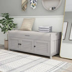 Banco de almacenamiento con 3 puertas tipo persiana, cojín extraíble y espacio de almacenamiento oculto - 43.5L x 16W x 18H