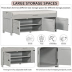 Banco de almacenamiento con 3 puertas tipo persiana, cojín extraíble y espacio de almacenamiento oculto - 43.5L x 16W x 18H