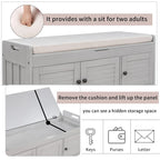 Banco de almacenamiento con 3 puertas tipo persiana, cojín extraíble y espacio de almacenamiento oculto - 43.5L x 16W x 18H