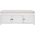 Banco de almacenamiento con 3 puertas tipo persiana, cojín extraíble y espacio de almacenamiento oculto - 43.5L x 16W x 18H