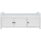 Banco de almacenamiento con 3 puertas tipo persiana, cojín extraíble y espacio de almacenamiento oculto - 43.5L x 16W x 18H