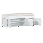 Banco de almacenamiento con 3 puertas tipo persiana, cojín extraíble y espacio de almacenamiento oculto - 43.5L x 16W x 18H