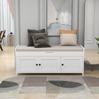 Banco de almacenamiento con 3 puertas tipo persiana, cojín extraíble y espacio de almacenamiento oculto - 43.5L x 16W x 18H