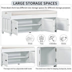 Banco de almacenamiento con 3 puertas tipo persiana, cojín extraíble y espacio de almacenamiento oculto - 43.5L x 16W x 18H