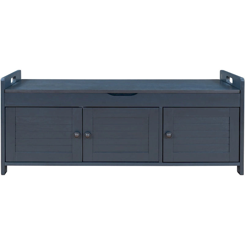 Banco de almacenamiento con 3 puertas tipo persiana, cojín extraíble y espacio de almacenamiento oculto - 43.5L x 16W x 18H