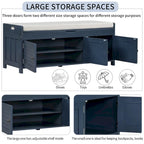 Banco de almacenamiento con 3 puertas tipo persiana, cojín extraíble y espacio de almacenamiento oculto - 43.5L x 16W x 18H
