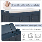 Banco de almacenamiento con 3 puertas tipo persiana, cojín extraíble y espacio de almacenamiento oculto - 43.5L x 16W x 18H