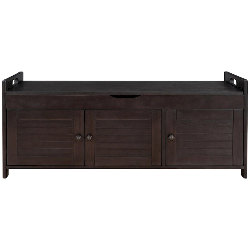 Banco de almacenamiento con 3 puertas tipo persiana, cojín extraíble y espacio de almacenamiento oculto - 43.5L x 16W x 18H