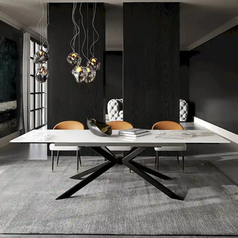 110.24 Mesa de comedor rectangular extensible de piedra sinterizada - 78.74 a 110.24