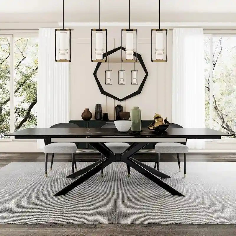 110.24 Mesa de comedor rectangular extensible de piedra sinterizada - 78.74 a 110.24