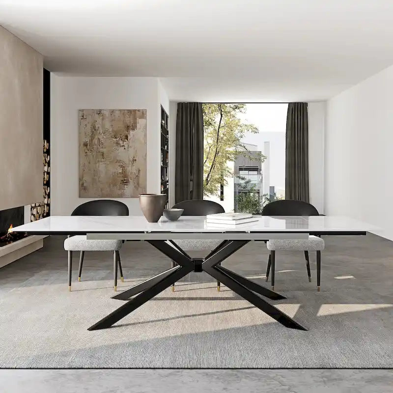 110.24 Mesa de comedor rectangular extensible de piedra sinterizada - 78.74 a 110.24