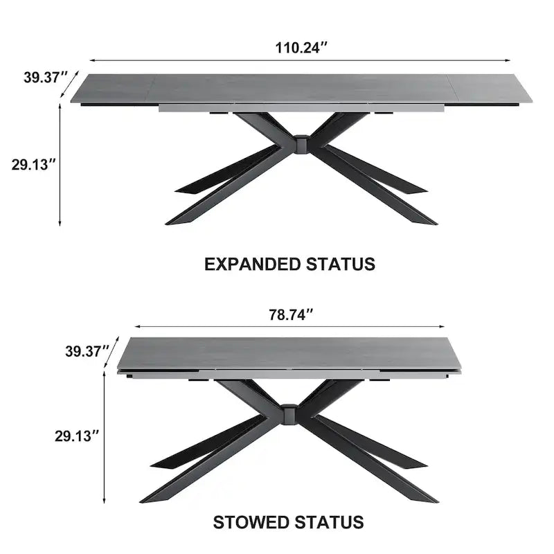 110.24 Mesa de comedor rectangular extensible de piedra sinterizada - 78.74 a 110.24