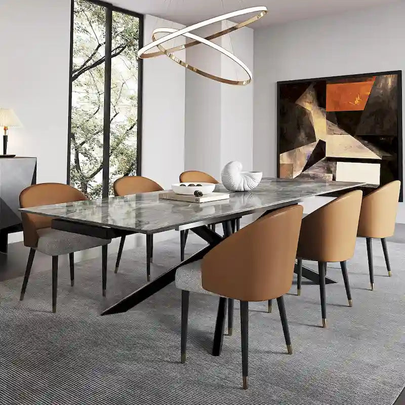 110.24 Mesa de comedor rectangular extensible de piedra sinterizada - 78.74 a 110.24