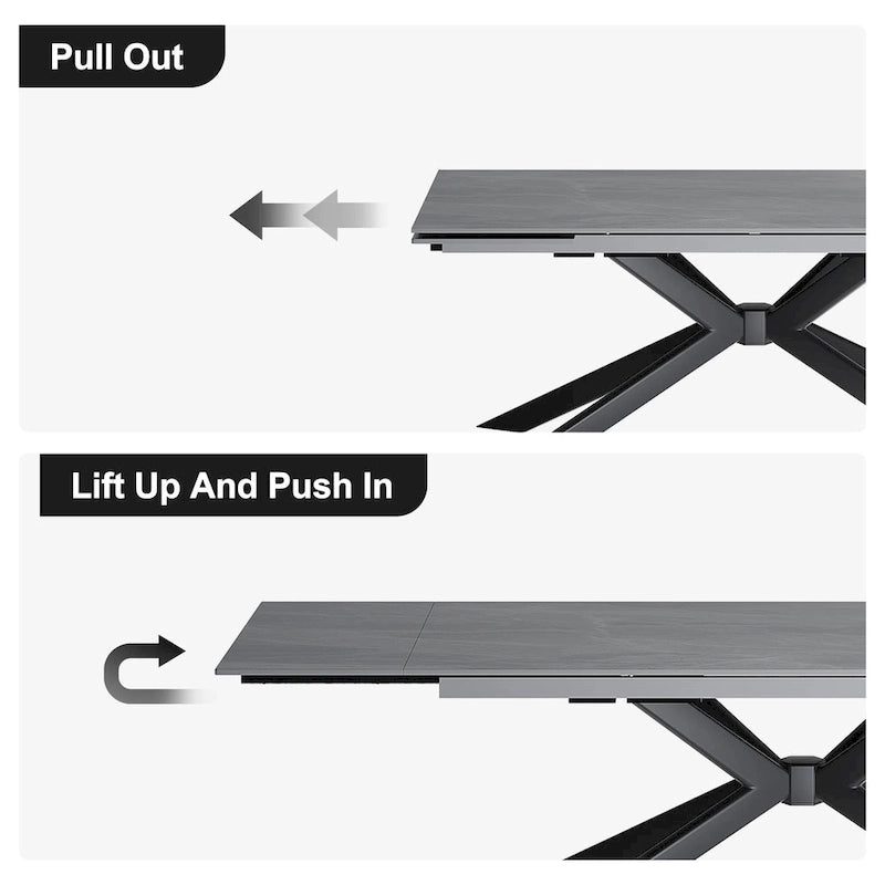 110.24 Mesa de comedor rectangular extensible de piedra sinterizada - 78.74 a 110.24