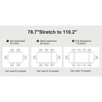 110.24 Mesa de comedor rectangular extensible de piedra sinterizada - 78.74 a 110.24
